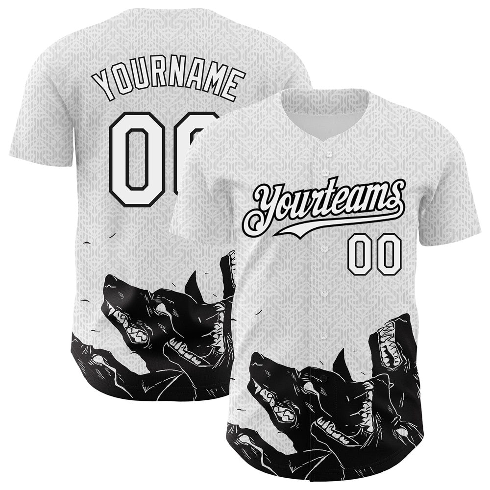 Cool Baseball Jersey, Custom White Black 3D Pattern Design Animal Wolf Authentic Baseball Jersey, Best Baseball Jerseys