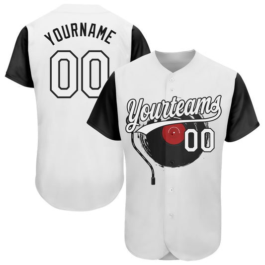 Cool Baseball Jersey, Custom White Black 3D Pattern Design Music Festival Vintage Vinyl Record Authentic Baseball Jersey