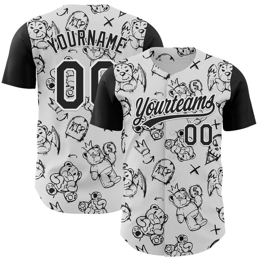 Cool Baseball Jersey, Custom White Black 3D Pattern Halloween Authentic Baseball Jersey, Best Baseball Jerseys