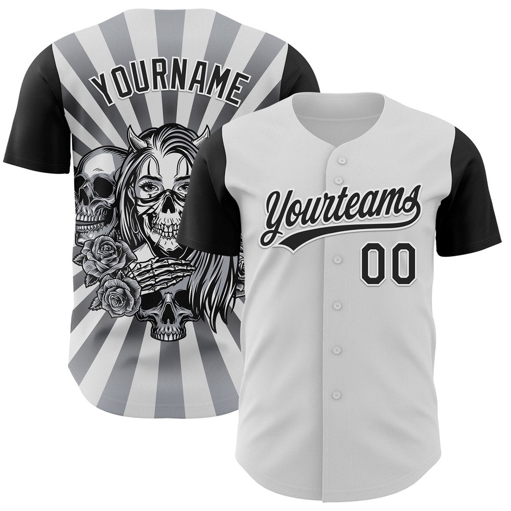 Cool Baseball Jersey, Custom White Black 3D Pattern Halloween Skull Authentic Baseball Jersey, Best Baseball Jerseys