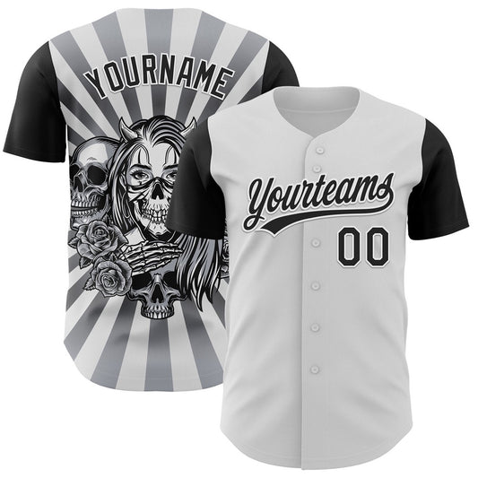 Cool Baseball Jersey, Custom White Black 3D Pattern Halloween Skull Authentic Baseball Jersey, Best Baseball Jerseys