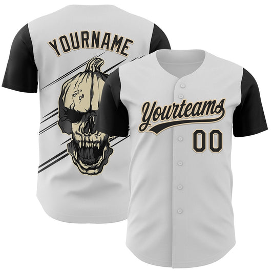 Cool Baseball Jersey, Custom White Black City Cream 3D Halloween Authentic Baseball Jersey, Best Baseball Jerseys