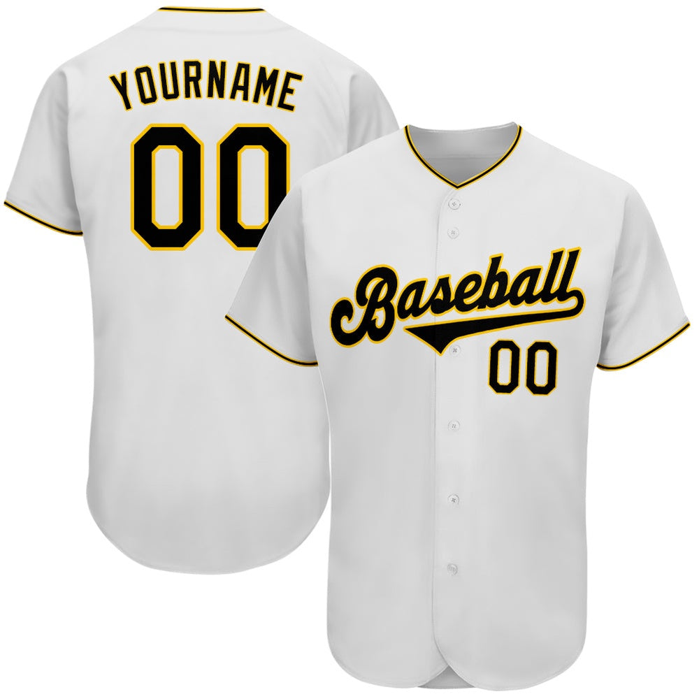 Cool Baseball Jersey, Custom White Black Gold Authentic Baseball Jersey, Best Baseball Jerseys