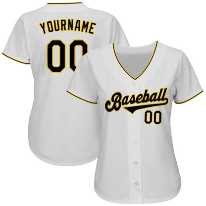 Cool Baseball Jersey, Custom White Black Gold Authentic Baseball Jersey, Best Baseball Jerseys