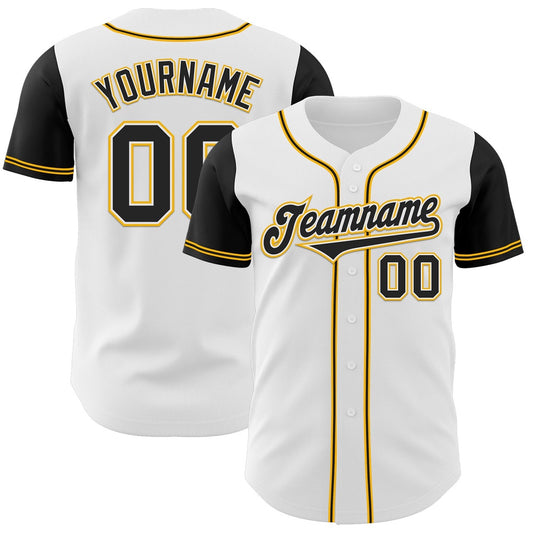 Cool Baseball Jersey, Custom White Black Gold Authentic Two Tone Baseball Jersey, Best Baseball Jerseys