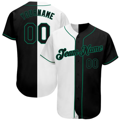 Cool Baseball Jersey, Custom White Black Kelly Green Authentic Split Fashion Baseball Jersey, Best Baseball Jerseys