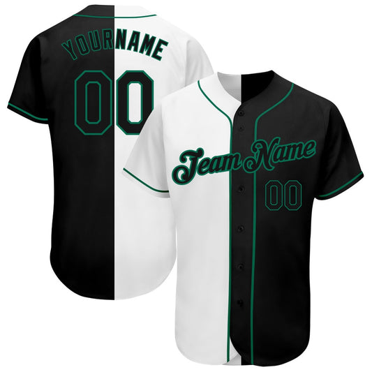Cool Baseball Jersey, Custom White Black Kelly Green Authentic Split Fashion Baseball Jersey, Best Baseball Jerseys