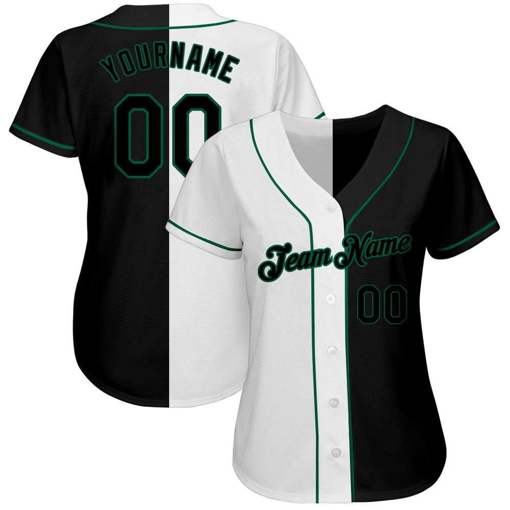 Cool Baseball Jersey, Custom White Black Kelly Green Authentic Split Fashion Baseball Jersey, Best Baseball Jerseys
