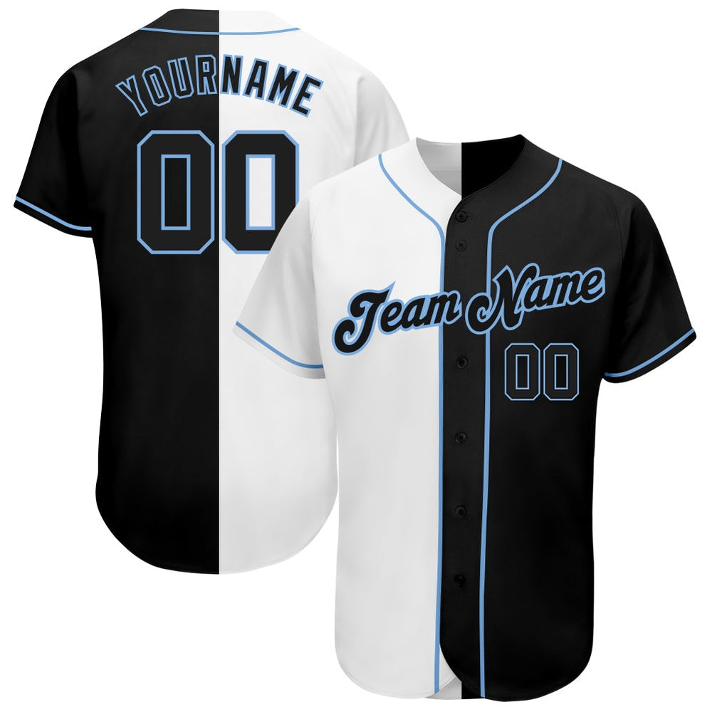 Cool Baseball Jersey, Custom White Black Light Blue Authentic Split Fashion Baseball Jersey, Best Baseball Jerseys