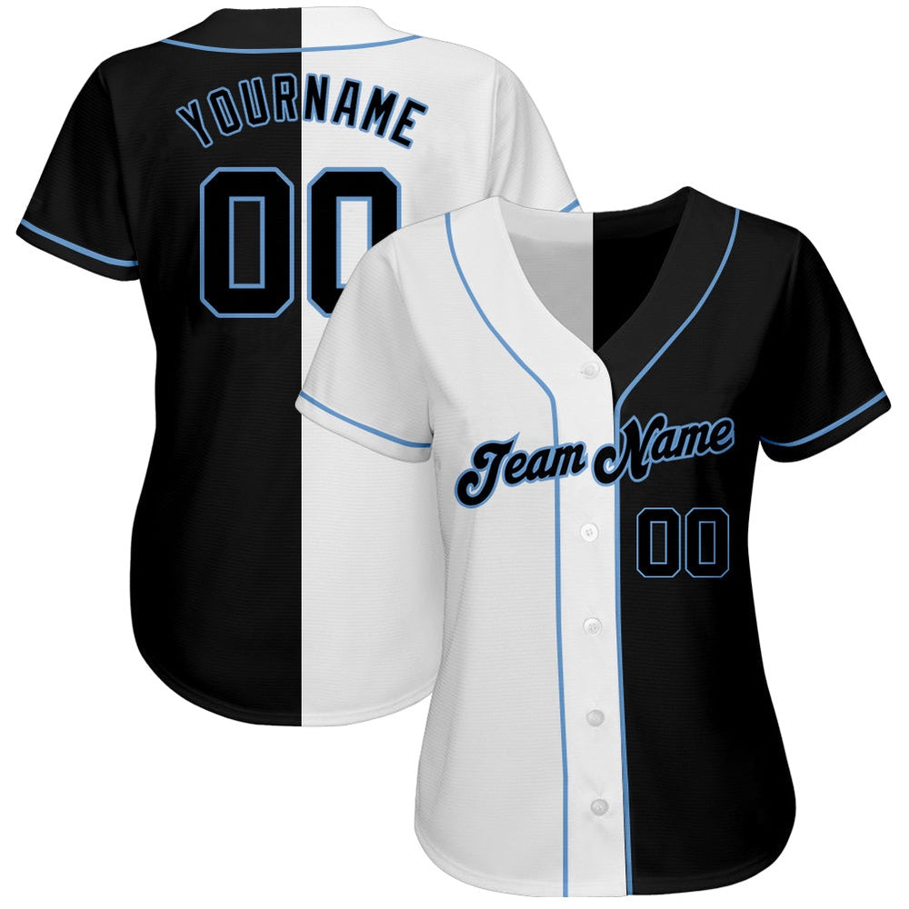 Cool Baseball Jersey, Custom White Black Light Blue Authentic Split Fashion Baseball Jersey, Best Baseball Jerseys