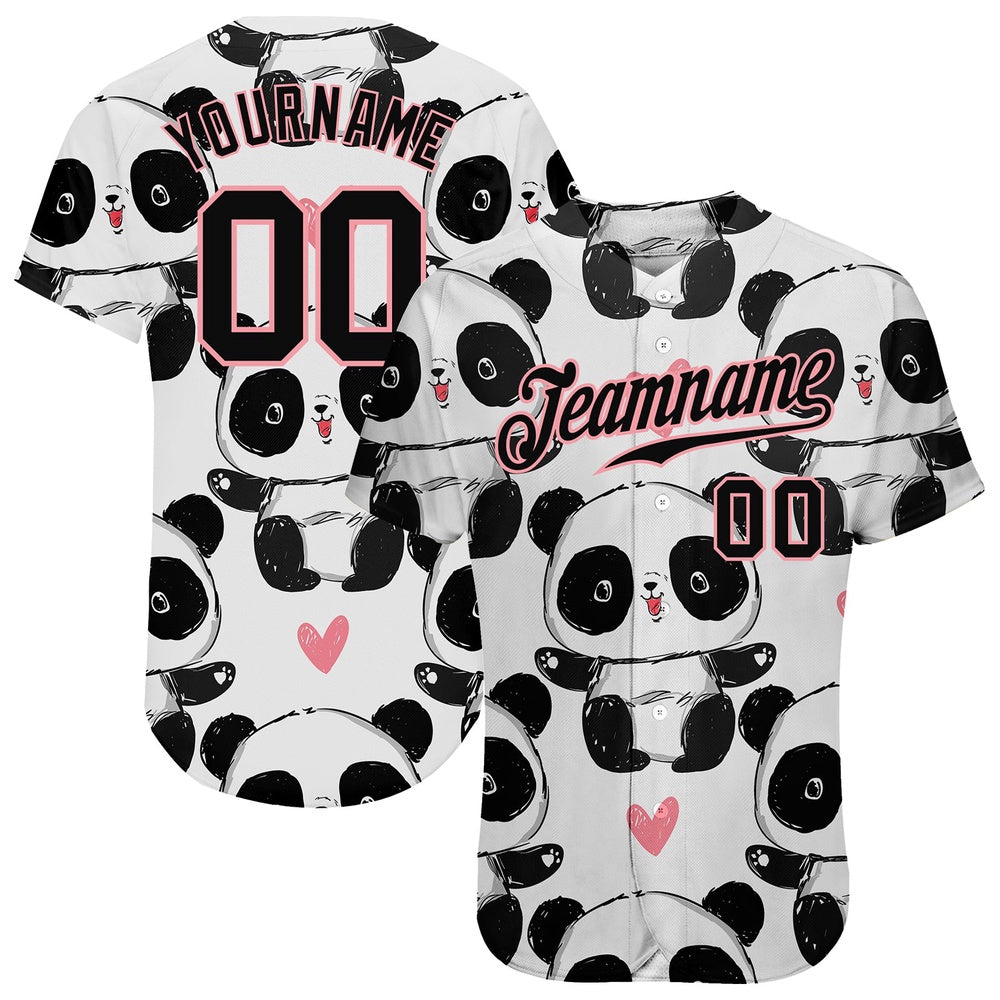 Cool Baseball Jersey, Custom White Black Medium Pink 3D Pattern Design Pandas Authentic Baseball Jersey, Best Baseball Jerseys