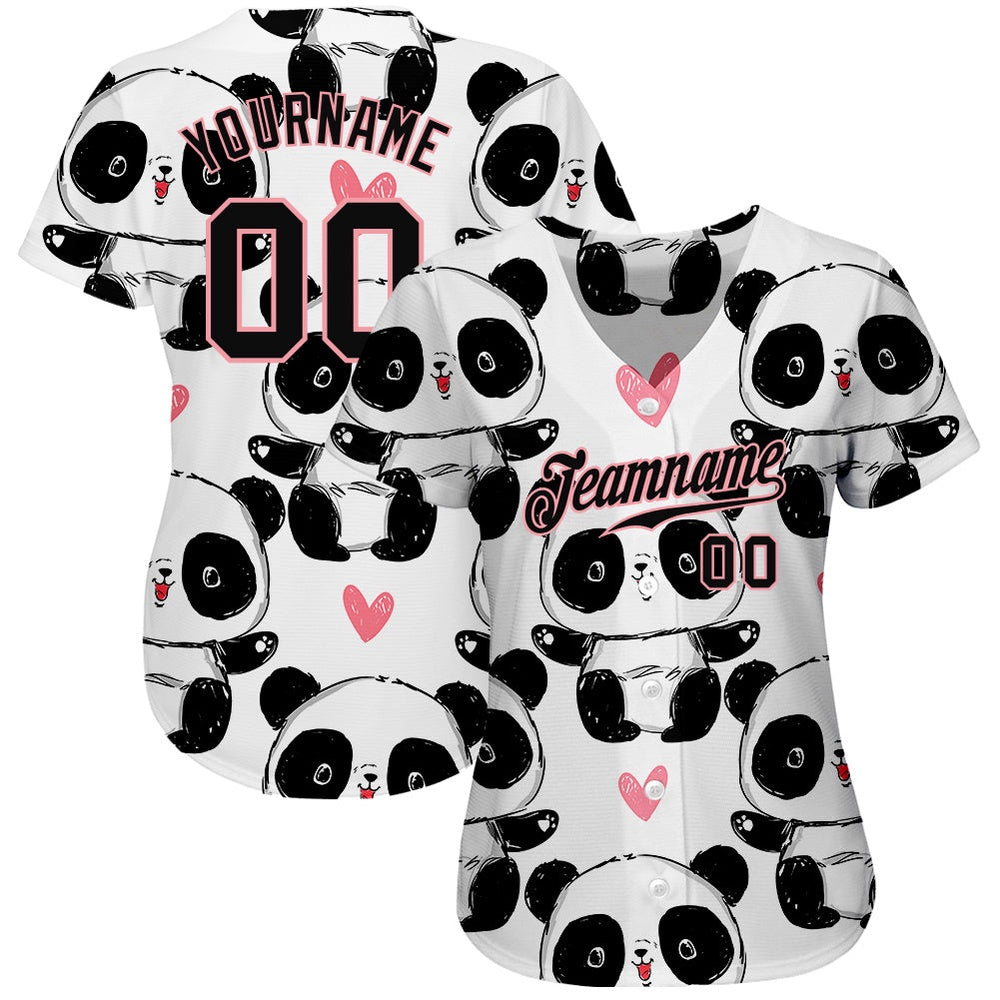 Cool Baseball Jersey, Custom White Black Medium Pink 3D Pattern Design Pandas Authentic Baseball Jersey, Best Baseball Jerseys