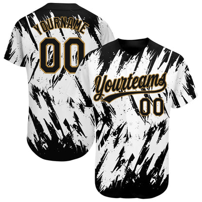 Cool Baseball Jersey, Custom White Black Old Gold 3D Pattern Design Authentic Baseball Jersey, Best Baseball Jerseys