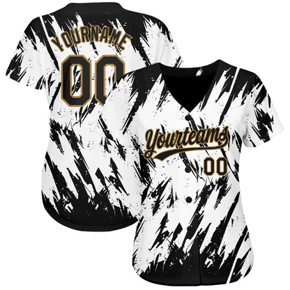 Cool Baseball Jersey, Custom White Black Old Gold 3D Pattern Design Authentic Baseball Jersey, Best Baseball Jerseys