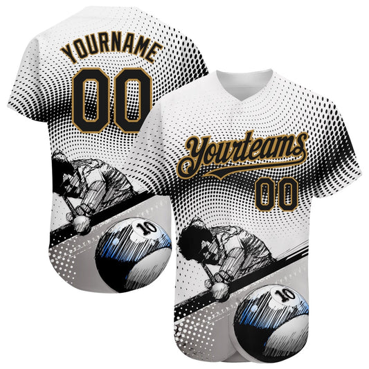 Cool Baseball Jersey, Custom White Black Old Gold 3D Pattern Design Billiards Authentic Baseball Jersey, Best Baseball Jerseys