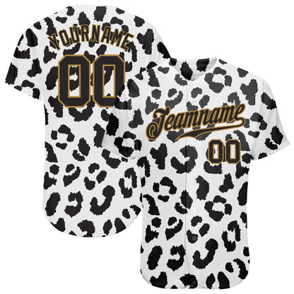 Cool Baseball Jersey, Custom White Black Old Gold 3D Pattern Design Leopard Authentic Baseball Jersey, Best Baseball Jerseys