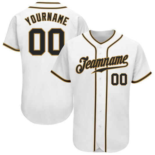 Cool Baseball Jersey, Custom White Black Old Gold Authentic Baseball Jersey, Best Baseball Jerseys