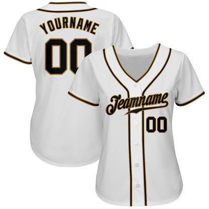 Cool Baseball Jersey, Custom White Black Old Gold Authentic Baseball Jersey, Best Baseball Jerseys