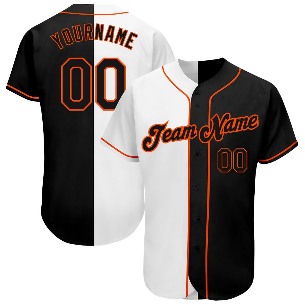 Cool Baseball Jersey, Custom White Black Orange Authentic Split Fashion Baseball Jersey, Best Baseball Jerseys