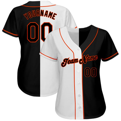 Cool Baseball Jersey, Custom White Black Orange Authentic Split Fashion Baseball Jersey, Best Baseball Jerseys