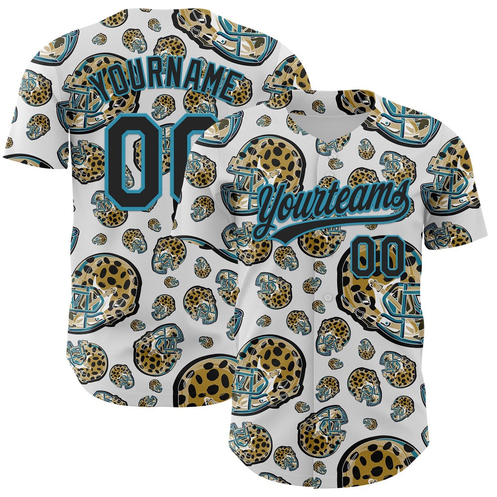 Cool Baseball Jersey, Custom White Black Panther Blue 3D Pattern Design Football Jaguar Helmet Authentic Baseball Jersey