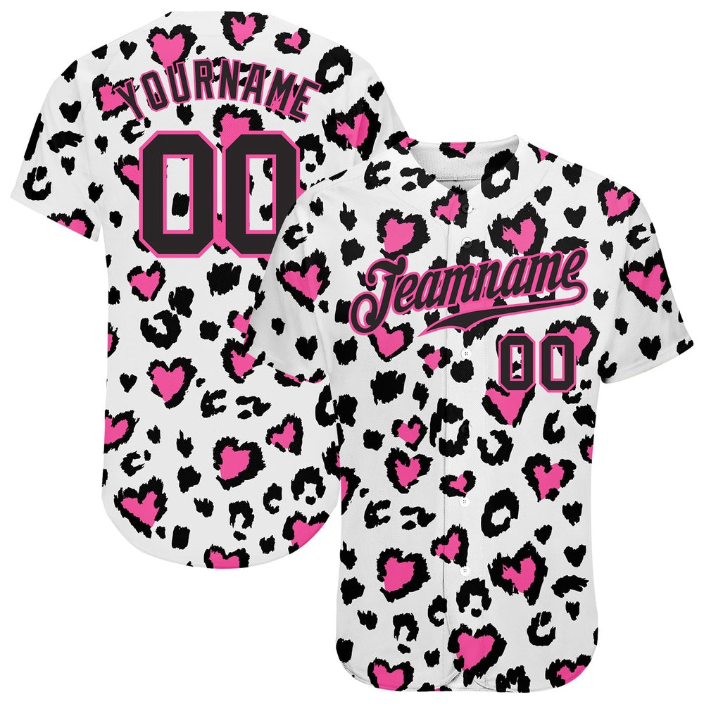 Cool Baseball Jersey, Custom White Black Pink 3D Pattern Design Leopard Authentic Baseball Jersey, Best Baseball Jerseys