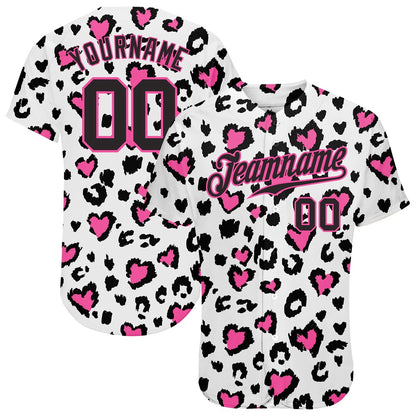 Cool Baseball Jersey, Custom White Black Pink 3D Pattern Design Leopard Authentic Baseball Jersey, Best Baseball Jerseys