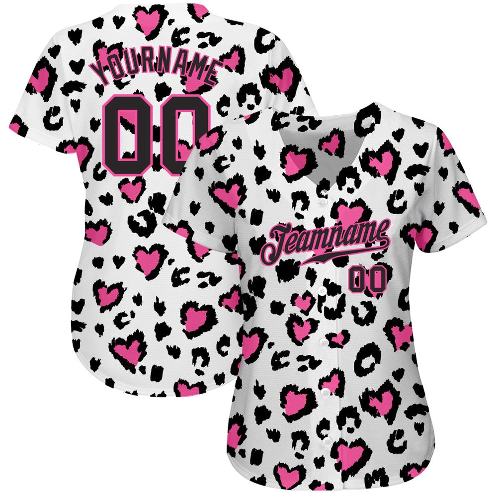 Cool Baseball Jersey, Custom White Black Pink 3D Pattern Design Leopard Authentic Baseball Jersey, Best Baseball Jerseys