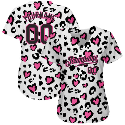 Cool Baseball Jersey, Custom White Black Pink 3D Pattern Design Leopard Authentic Baseball Jersey, Best Baseball Jerseys