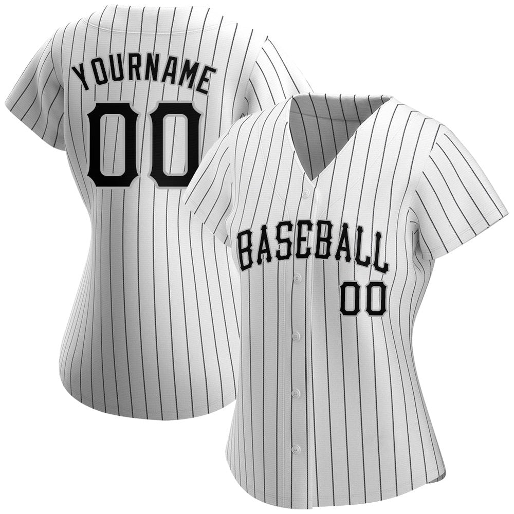 Cool Baseball Jersey, Custom White Black Pinstripe Black Gray Authentic Baseball Jersey, Best Baseball Jerseys