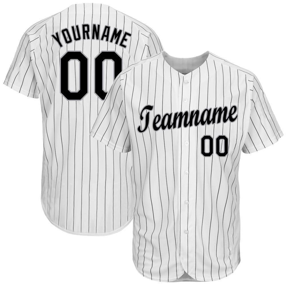 Cool Baseball Jersey, Custom White Black Pinstripe Black Gray Baseball Jersey, Best Baseball Jerseys