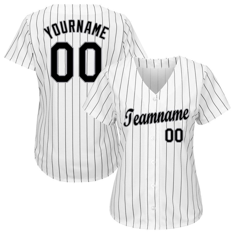 Cool Baseball Jersey, Custom White Black Pinstripe Black Gray Baseball Jersey, Best Baseball Jerseys