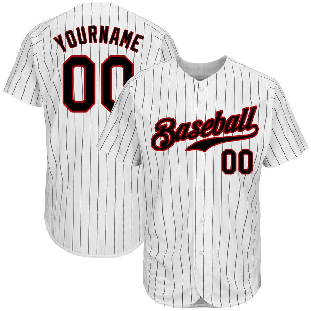 Cool Baseball Jersey, Custom White Black Pinstripe Black Red Authentic Baseball Jersey, Best Baseball Jerseys