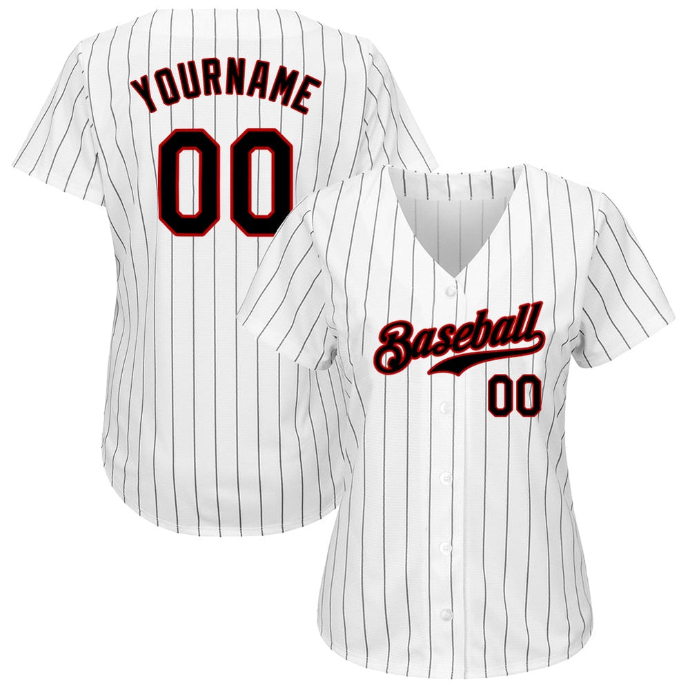 Cool Baseball Jersey, Custom White Black Pinstripe Black Red Authentic Baseball Jersey, Best Baseball Jerseys