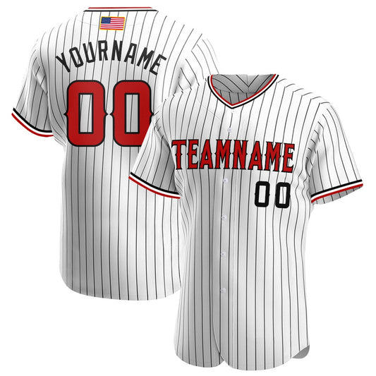 Cool Baseball Jersey, Custom White Black Pinstripe Red Black Authentic American Flag Fashion Baseball Jersey, Best Baseball Jerseys
