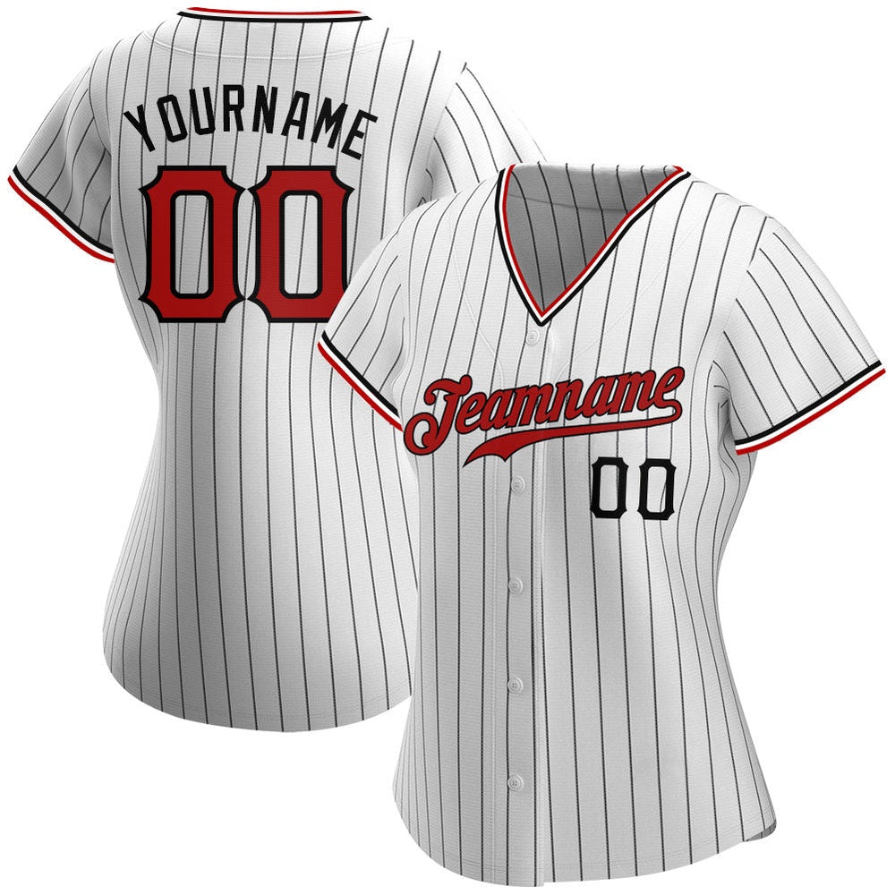 Cool Baseball Jersey, Custom White Black Pinstripe Red Black Authentic Baseball Jersey, Best Baseball Jerseys
