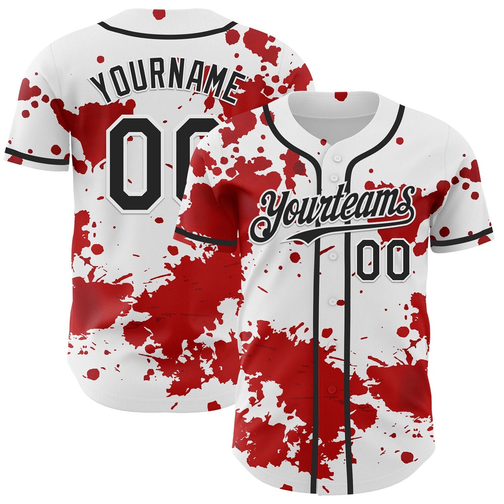 Cool Baseball Jersey, Custom White Black Red 3D Pattern Design Rave Splash Authentic Baseball Jersey, Best Baseball Jerseys