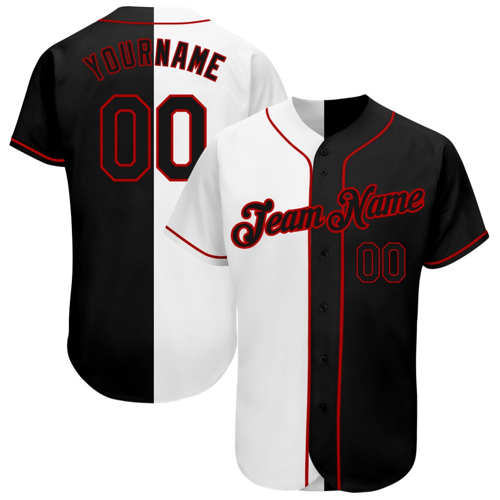 Cool Baseball Jersey, Custom White Black Red Authentic Split Fashion Baseball Jersey, Best Baseball Jerseys
