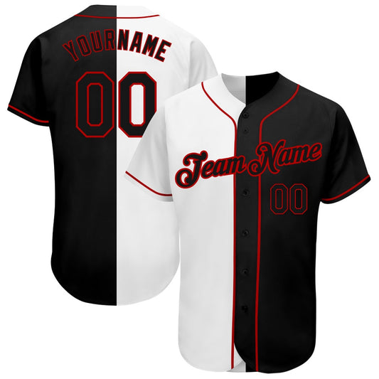 Cool Baseball Jersey, Custom White Black Red Authentic Split Fashion Baseball Jersey, Best Baseball Jerseys
