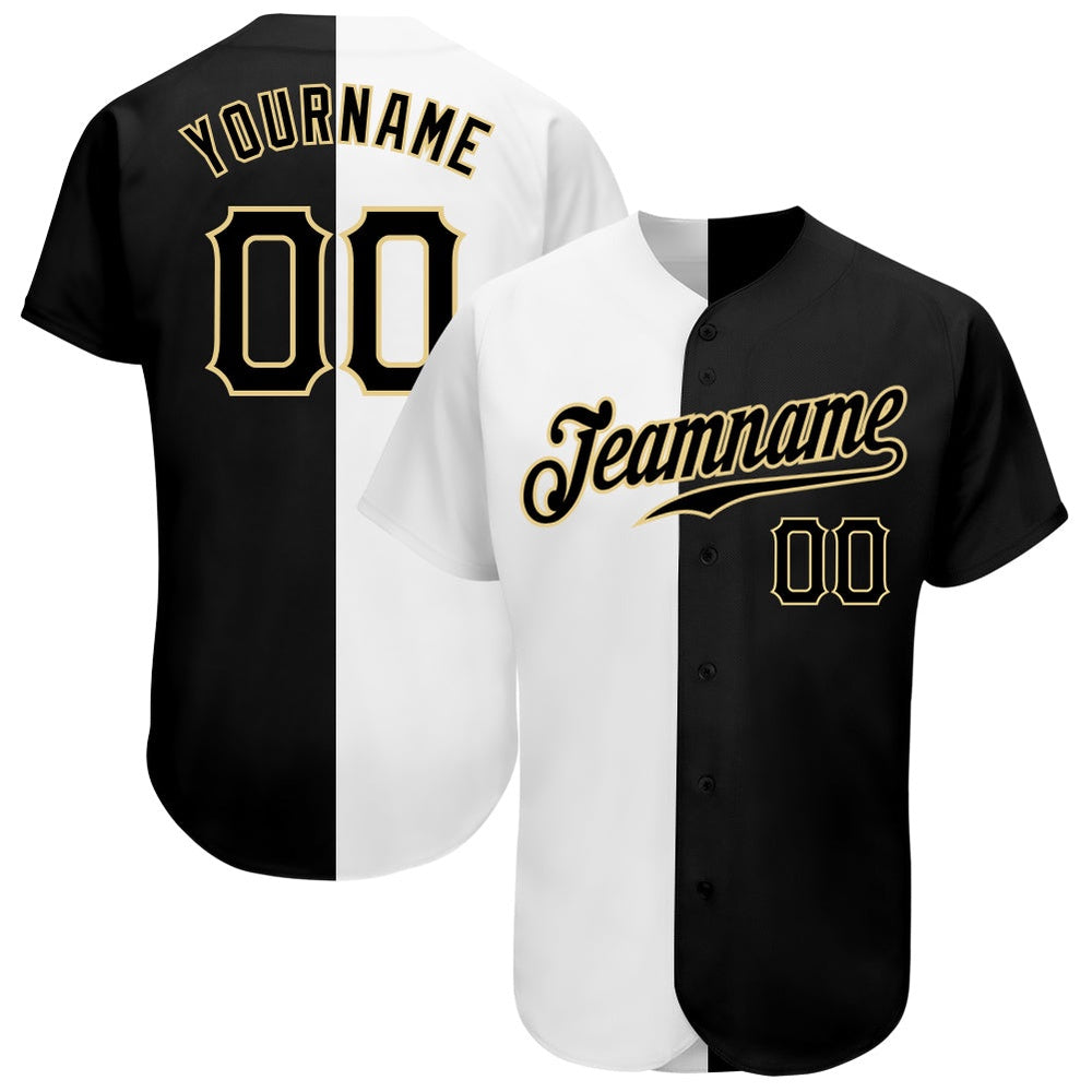 Cool Baseball Jersey, Custom White Black Vegas Gold Authentic Split Fashion Baseball Jersey, Best Baseball Jerseys