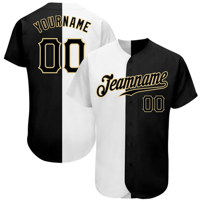 Cool Baseball Jersey, Custom White Black Vegas Gold Authentic Split Fashion Baseball Jersey, Best Baseball Jerseys