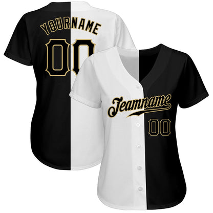 Cool Baseball Jersey, Custom White Black Vegas Gold Authentic Split Fashion Baseball Jersey, Best Baseball Jerseys