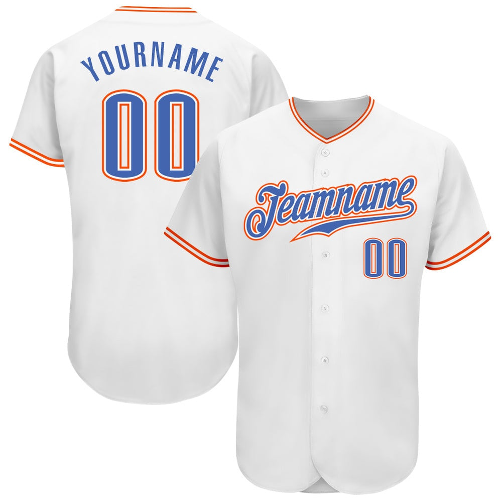 Cool Baseball Jersey, Custom White Blue Orange Authentic Baseball Jersey, Best Baseball Jerseys