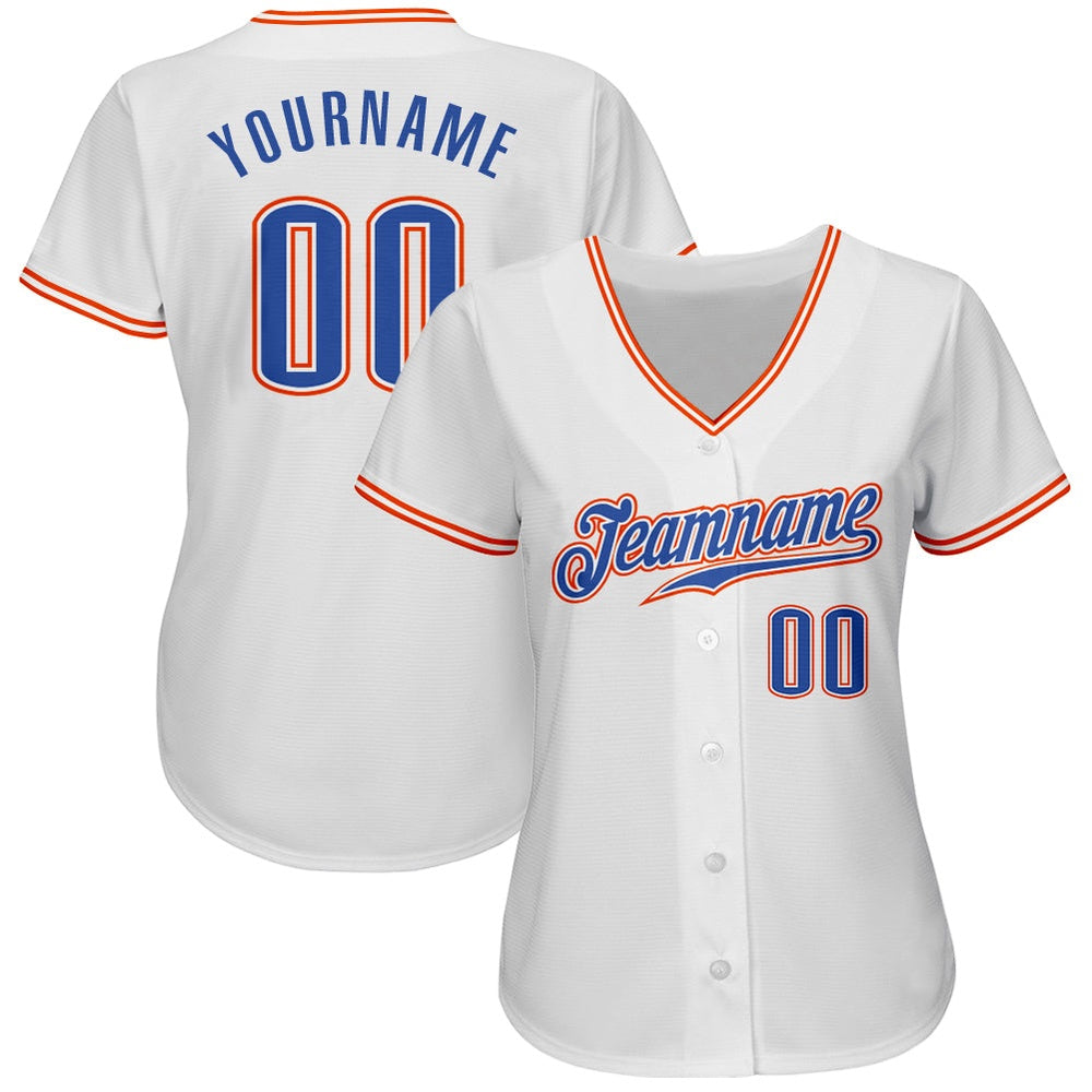Cool Baseball Jersey, Custom White Blue Orange Authentic Baseball Jersey, Best Baseball Jerseys