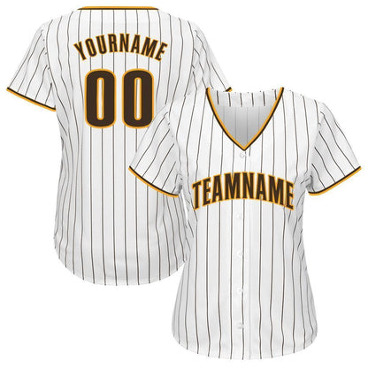 Cool Baseball Jersey, Custom White Brown Pinstripe Brown Gold Baseball Jersey, Best Baseball Jerseys