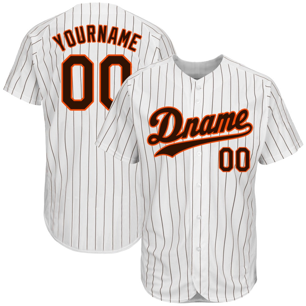 Cool Baseball Jersey, Custom White Brown Pinstripe Brown Orange Authentic Baseball Jersey, Best Baseball Jerseys