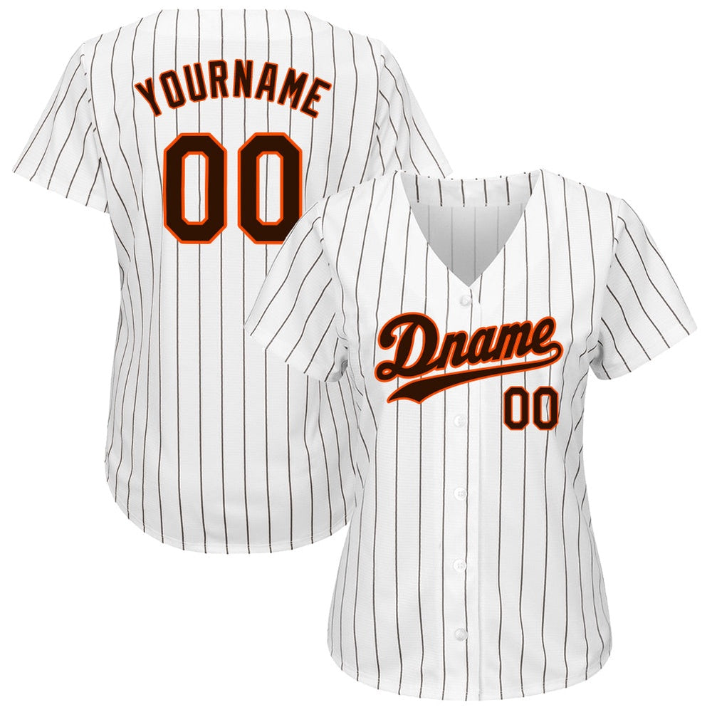 Cool Baseball Jersey, Custom White Brown Pinstripe Brown Orange Authentic Baseball Jersey, Best Baseball Jerseys
