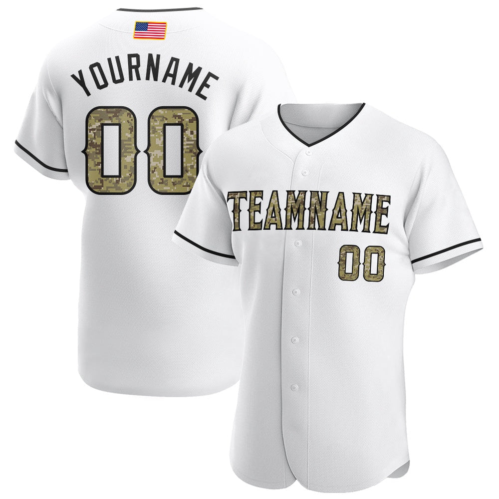 Cool Baseball Jersey, Custom White Camo Black Authentic American Flag Fashion Baseball Jersey, Best Baseball Jerseys