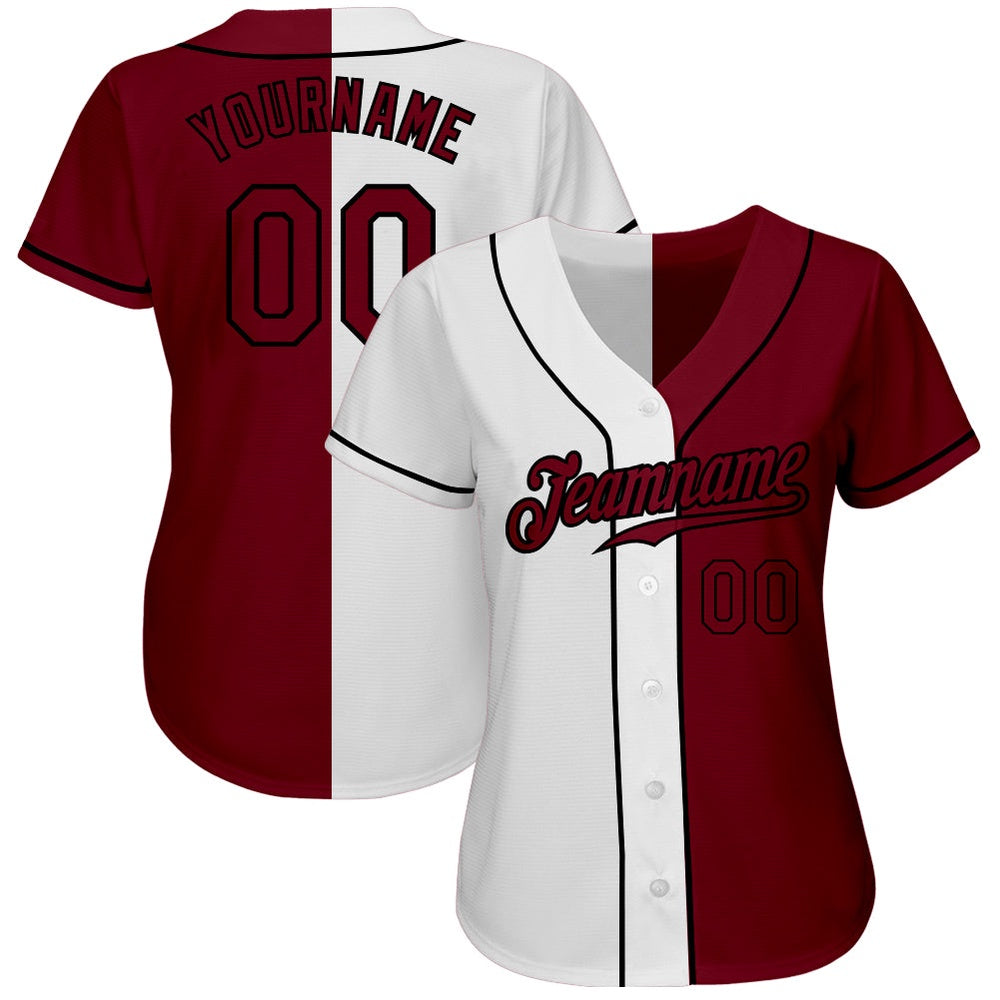 Cool Baseball Jersey, Custom White Crimson Black Authentic Split Fashion Baseball Jersey, Best Baseball Jerseys