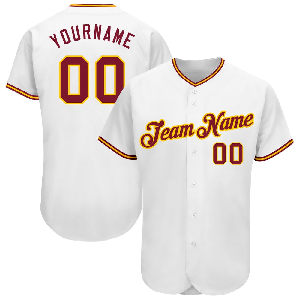 Cool Baseball Jersey, Custom White Crimson Gold Authentic Baseball Jersey, Best Baseball Jerseys
